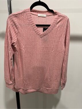 Fantaslook Pink V-Neck Ribbed Sweater